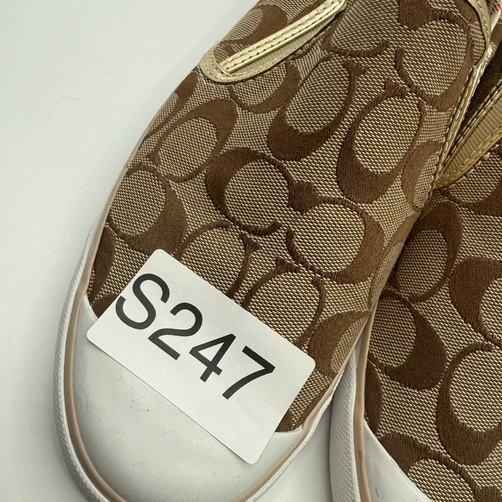 Coach Beale Slip On Sneakers Womens 10 Brown Gold Signature Monogram Shoe Y2K